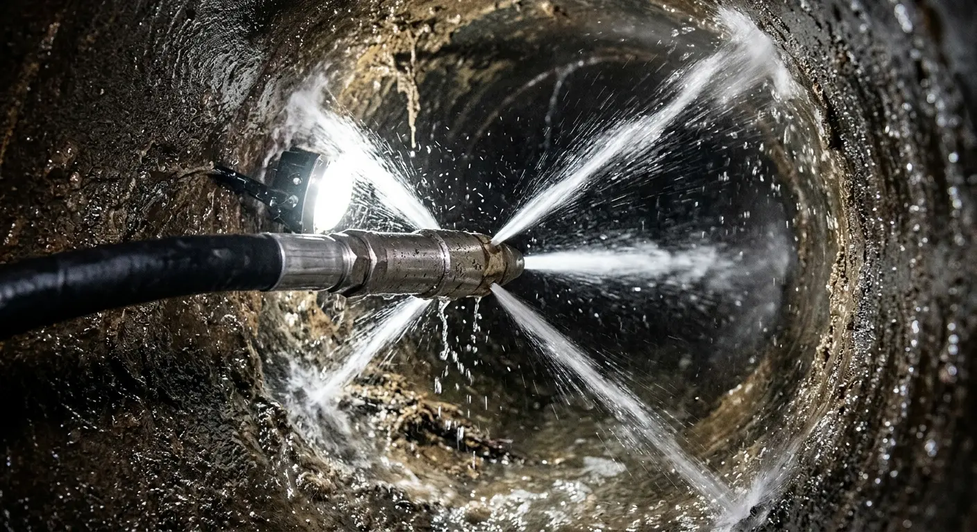 High-pressure hydro jetting nozzle cleaning sewer pipe for Storm Drain Cleaning in Kalamazoo